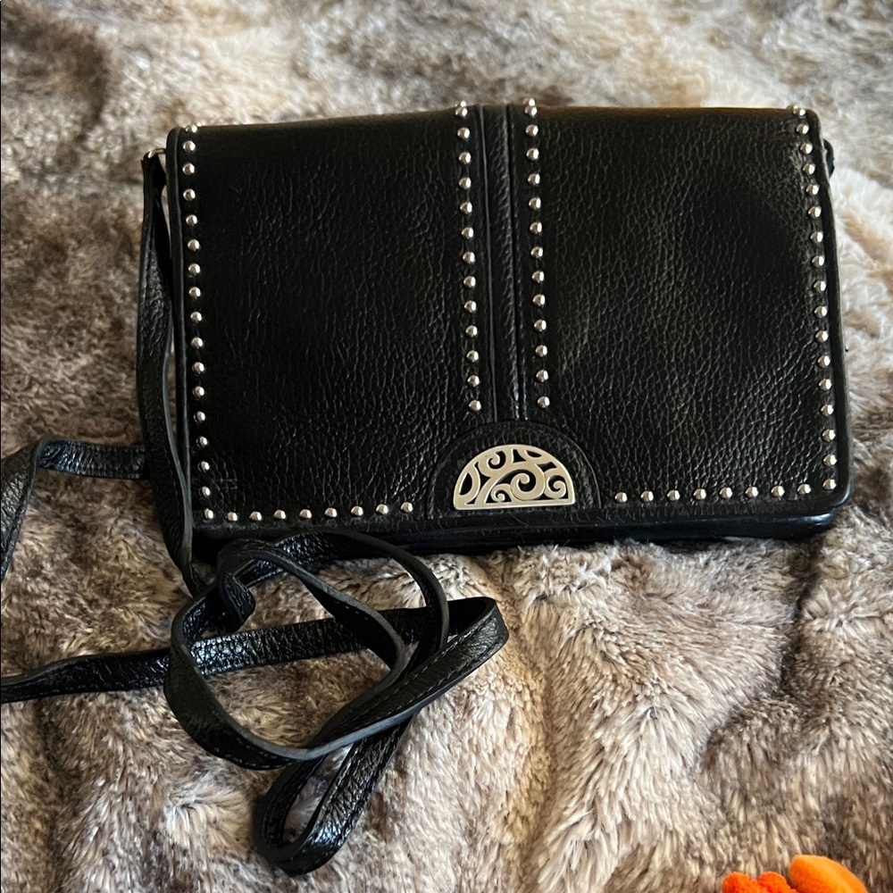 Brighton Black Leather Crossbody with Silver Accents